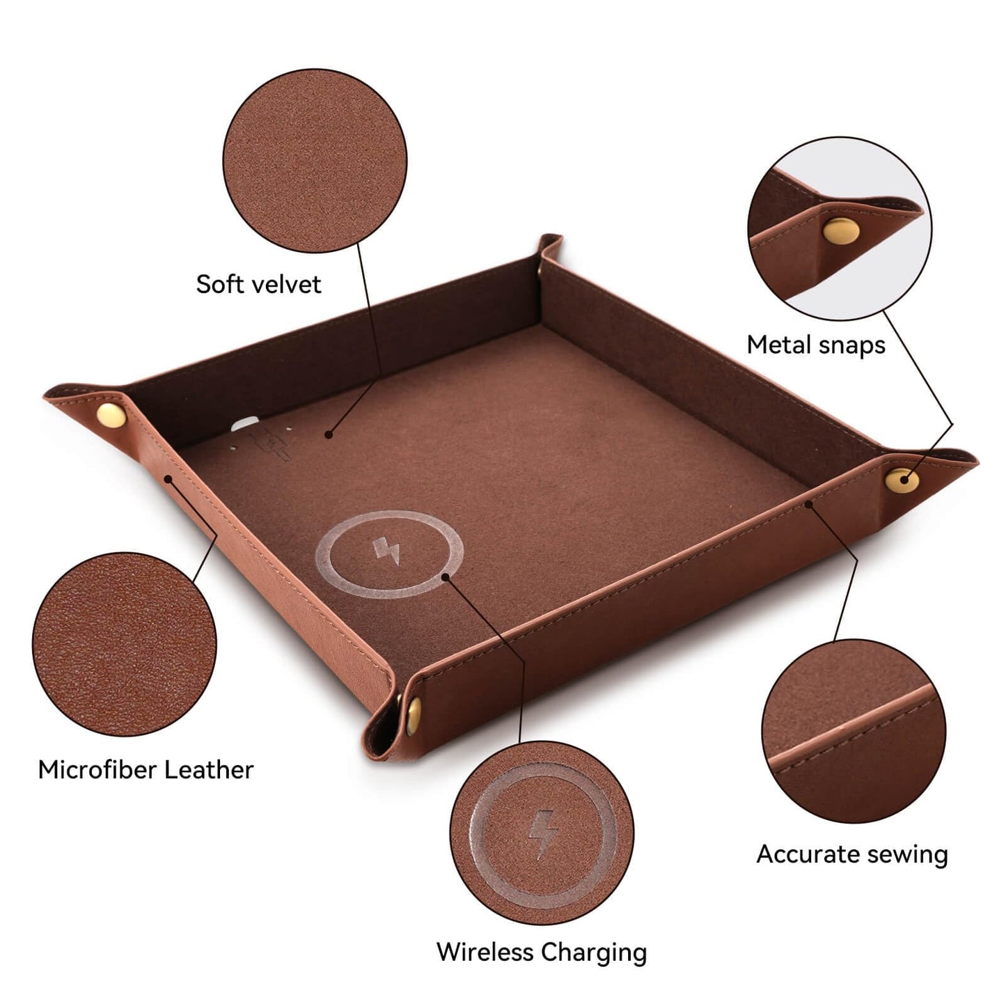 Wireless Charging Valet Tray, Hi-HONX Travel Essentials Organizer with 15W Fast Qi Charger for Passport, Phone, Keys, Wallet | Bedside Desk Valet Tray for Hotel, Home Entryway, Dresser