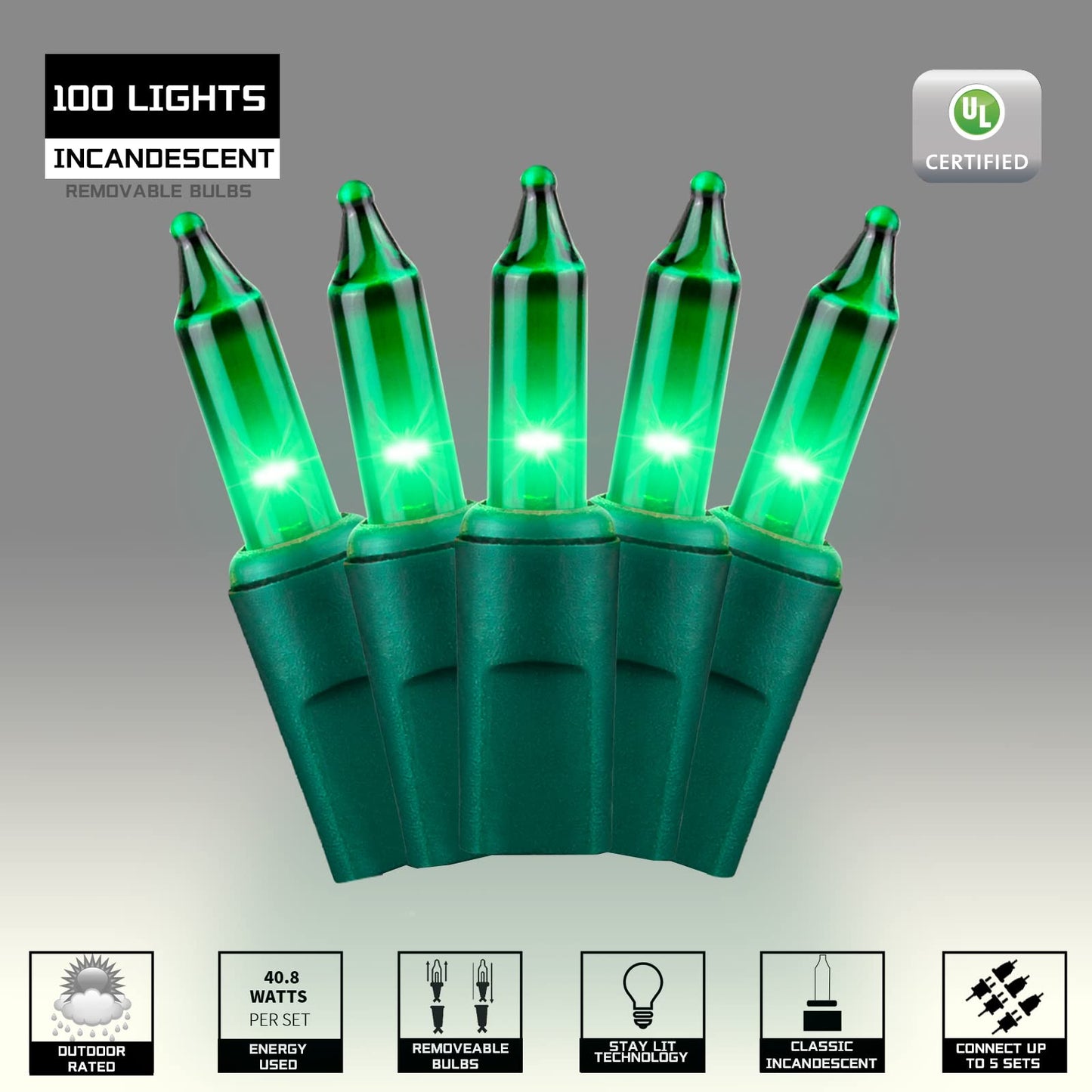 JUSTPRO 100LIGHTS Green Extra-Bright with End Connectors Christmas Decorative Lights 5.98m UL Certified Mini String Light Set Waterproof for Home Garden Holiday Christmas Tree Party Patio Wedding