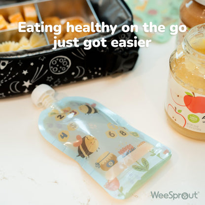 WeeSprout Double Zipper Reusable Food Pouches, Perfect for Babies & Toddlers, Freezer & Dishwasher Safe (Animals, 6 Piece Assortment)
