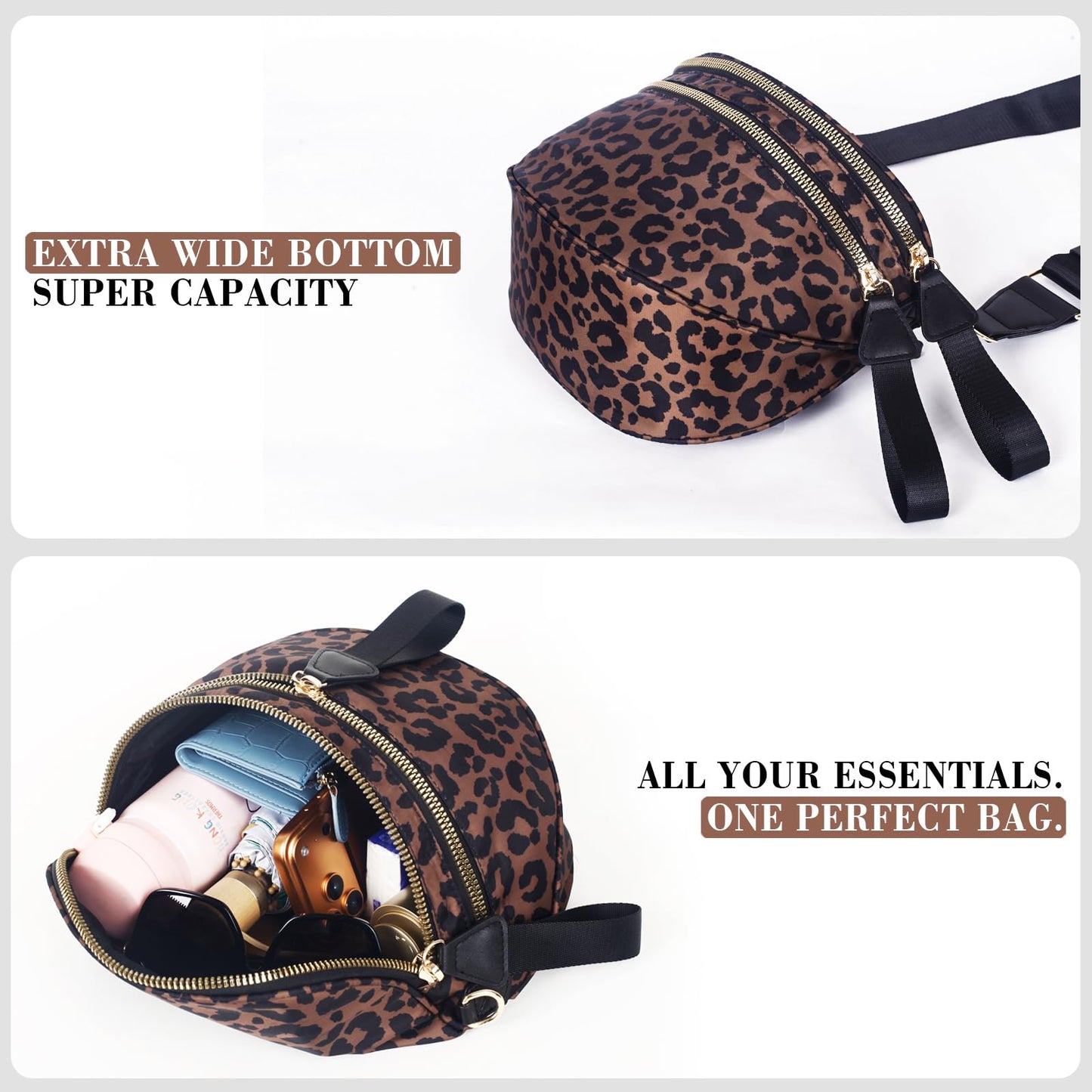 Bum Bag Crossbody Bag for Women | Spacious Bum Bags | Nylon Crossbody Fanny Packs | Leopard Purse Belt Wallet (Colour Bum Bag-Brown Leopard)