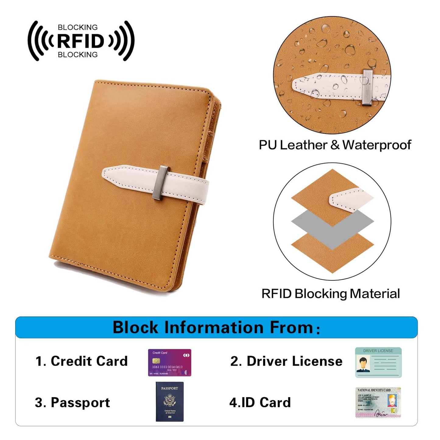 Deziliao Passport wallets, Mulit-purpose RFID Blocking Passport Holder AirTag Wallet, Travel Wallet Cover Case（Brown）