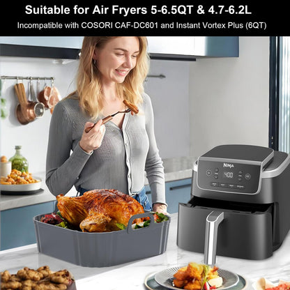 Square Silicone Air Fryer Liners 2 Pack, Compatible with Ninja AF141 181, 8.5 Inch Air Fryer Liners for COSORI 5-6.5 QT, Reusable Silicone Basket, Air Fryer Accessories