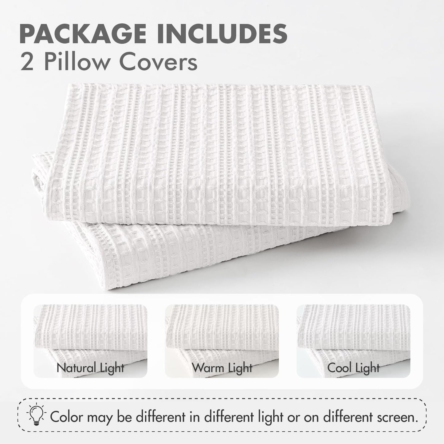 Woaboy Set of 2 Decorative 100% Cotton Waffle Throw Pillow Covers 18x18, Neutral Euro Shams Weave European Cushion Cases for Couch Sofa Bed Modern Farmhouse Home Decor, White