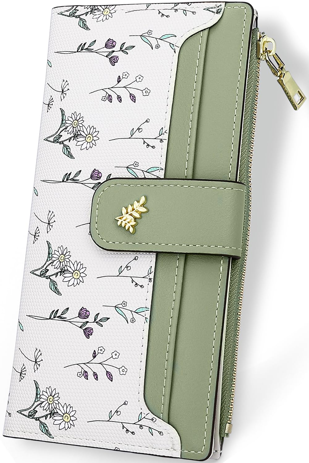 Farcauo Wallet Women Slim Wallets for Women with RFID Blocking Cute Thin Green Women's Wallet Kawaii Flower Womens Ladies Card Holder Wallets