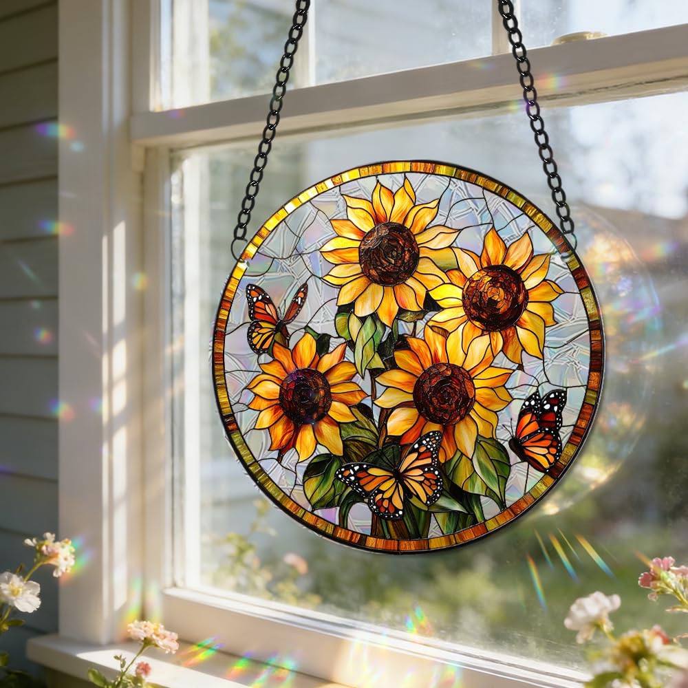 8 Inch Acrylic Window Hanging, Forget Me Not Flower Stained Glass Suncatcher, Window Decor, Plant Lover Gift for Women, Best Friend, Family, Colleague, Classmate (231)