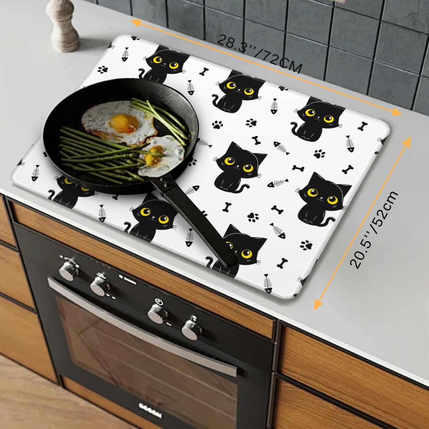 Electric Stove Top Cover Protector – Black Cat Christmas Kitchen Decor Glass Flat Top Stove Mat Oven Induction Cooktop Mat for Ceramic Countertop Mats Heat-Resistant Dish Drying Mat