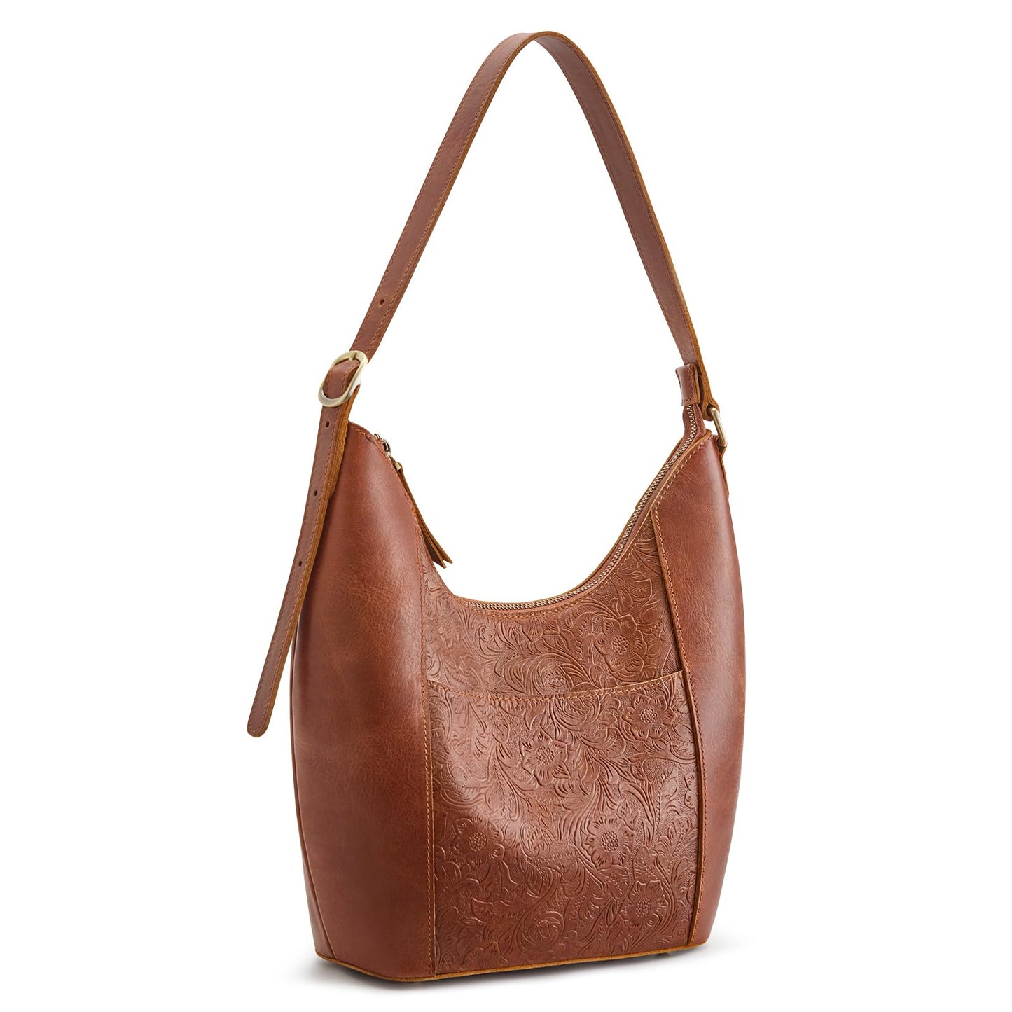 S-ZONE Leather Shoulder Bag for Women Hobo Bag Top Handle Handbag Satchel Purse Rose Pattern
