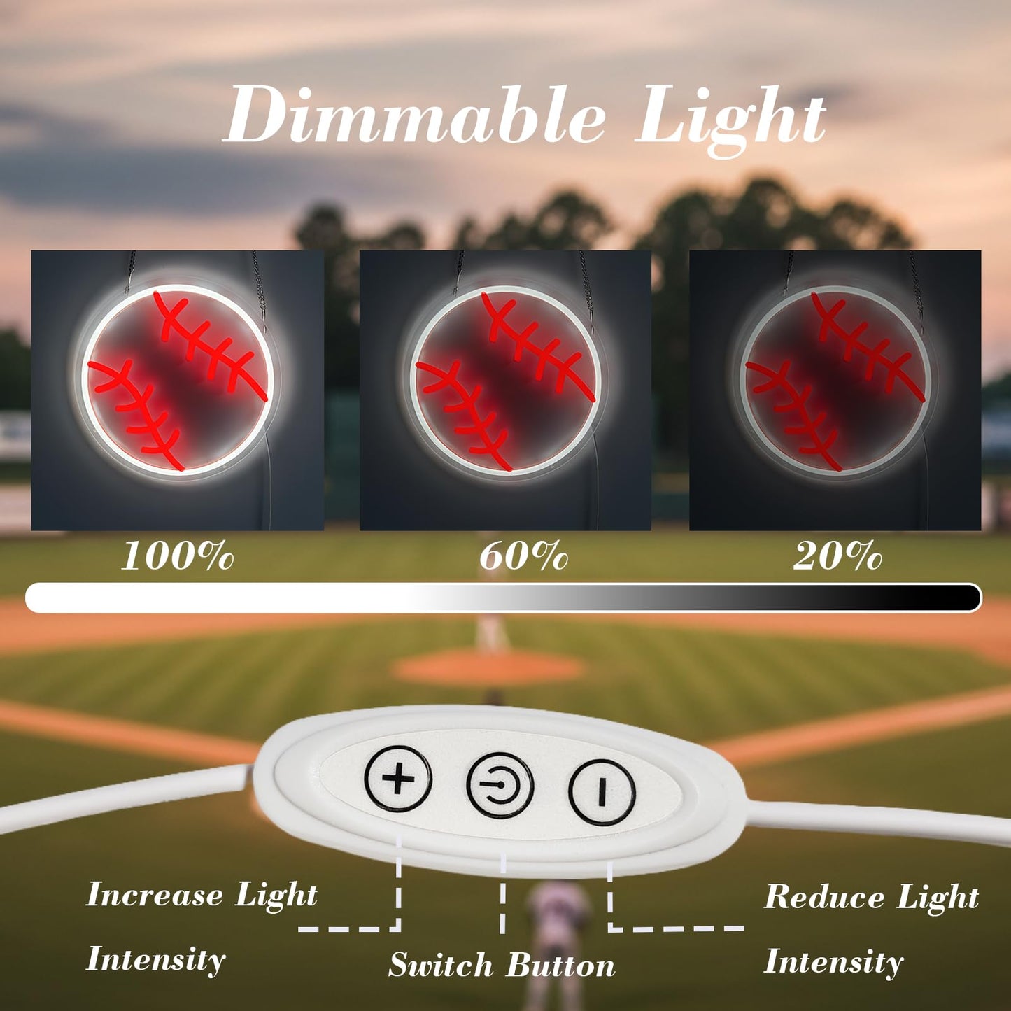 Baseball Gifts for Boys 8-12, Baseball Neon Sign for Wall Decor, Dimmable LED Light for Bedroom Sports Room Decor, 9 x 9 Inches