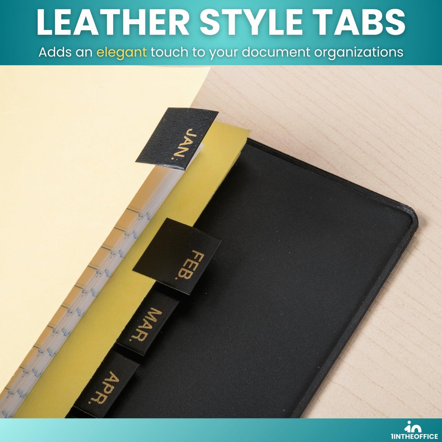 1InTheOffice Monthly Tab Dividers, Month Tabs for 3 Ring Binder, Monthly Leather Dividers, 12-Tab, Black, (4 Pack)