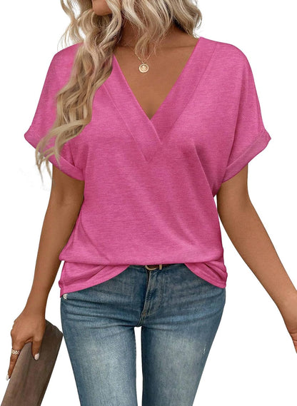 T Shirts Short Sleeve V Neck Tees Womens Tops Beach Vacation Fashion Clothes 2025 Casual Summer Spring Fall Outfits