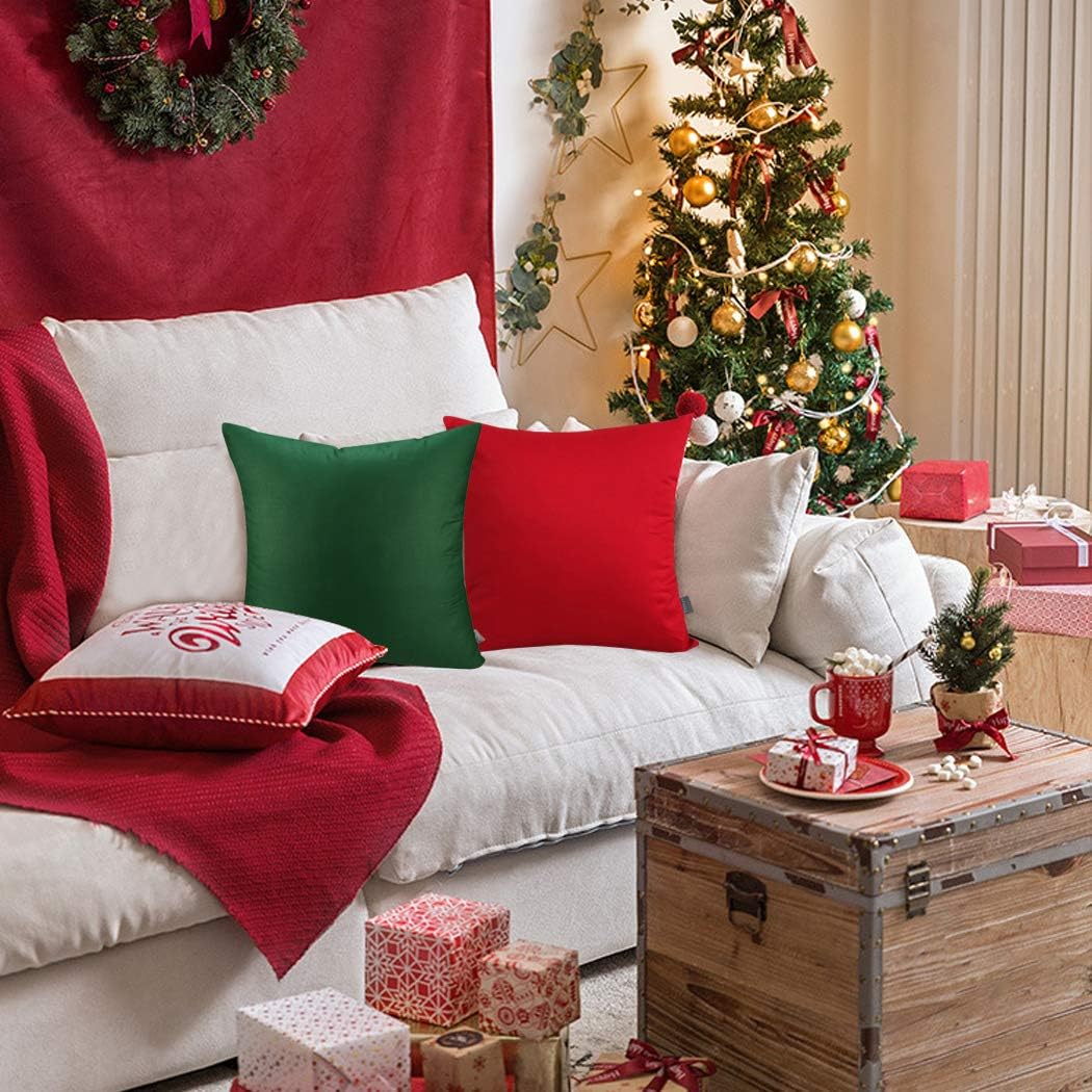 Thmyo 4-Pack 100% Cotton Comfortable Solid Decorative Throw Pillow Case Square Cushion Cover Pillowcase Sublimation Blank Pillow Covers DIY Throw Pillowcase for Couch Sofa Bed(18x18 inch/45x45cm,Red)
