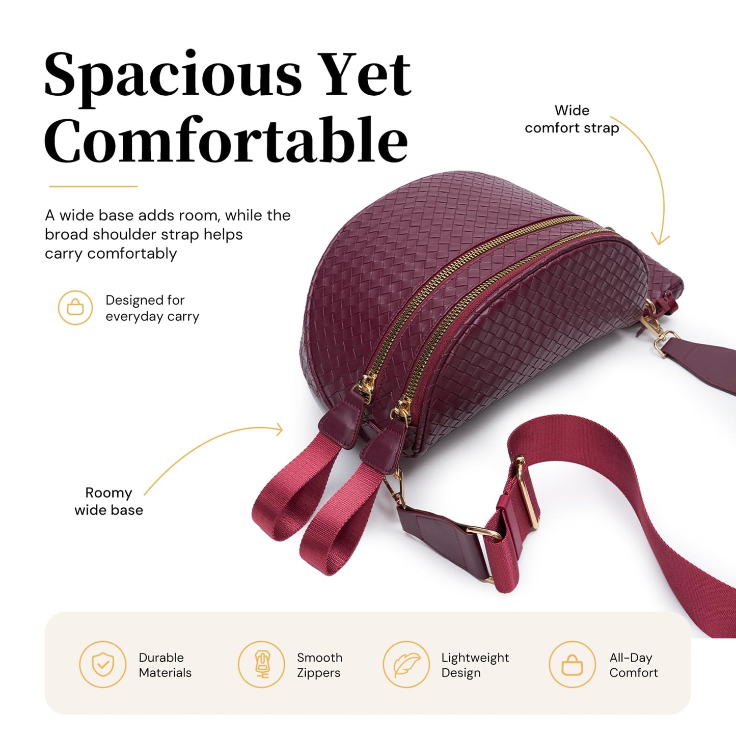 Woven Bum Bags for Women Vegan Leather Crossbody Bag with Coin Purse, Trendy Fanny Packs with Adjustable Wide Strap, Spacious Sling Shoulder Purse for Trave