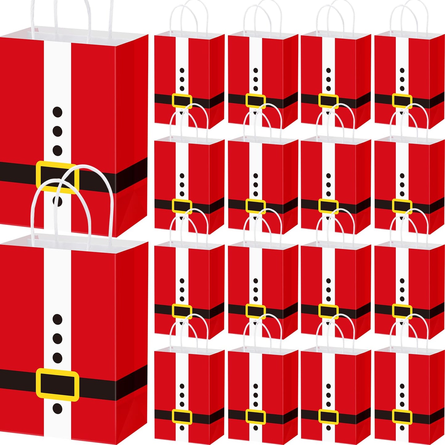 Geyoga 24 Pcs Large Christmas Paper Gift Bags Bulk Santa Claus Suit Print Bags with Handle Xmas Santa Goodie Treat Party Favor Pouches for Candy Gift Wrapping Party Supplies, 8.27 x 5.91 x 3.15 in