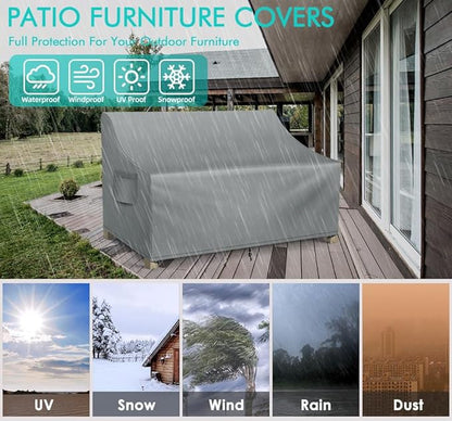 WLEAFJ Patio Sofa Cover Waterproof, 2-Seater Patio Loveseat Cover, Heavy Duty Outdoor Couch Cover, Outdoor Furniture Covers with Air Vent, 60’’ W x 34’’ D x 30’’ H, Grey