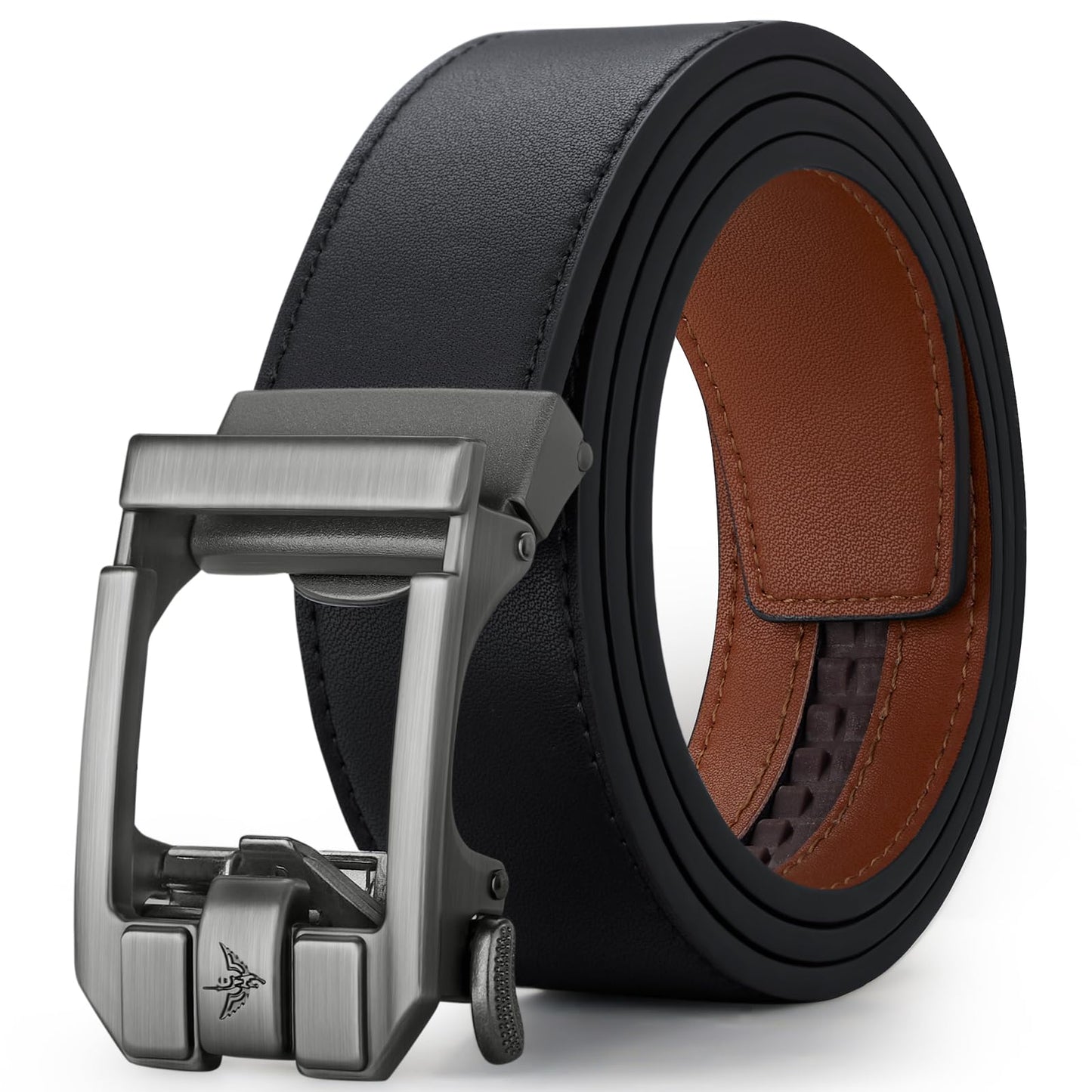 VANNANBA Men's Ratchet Belt Click Leather Adjustable Belts 1 3/8" with Alloy Automatic Buckle Gift Box for Casual Dress Pants, Cut for Fit