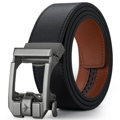 VANNANBA Men's Ratchet Belt Click Leather Adjustable Belts 1 3/8" with Alloy Automatic Buckle Gift Box for Casual Dress Pants, Cut for Fit