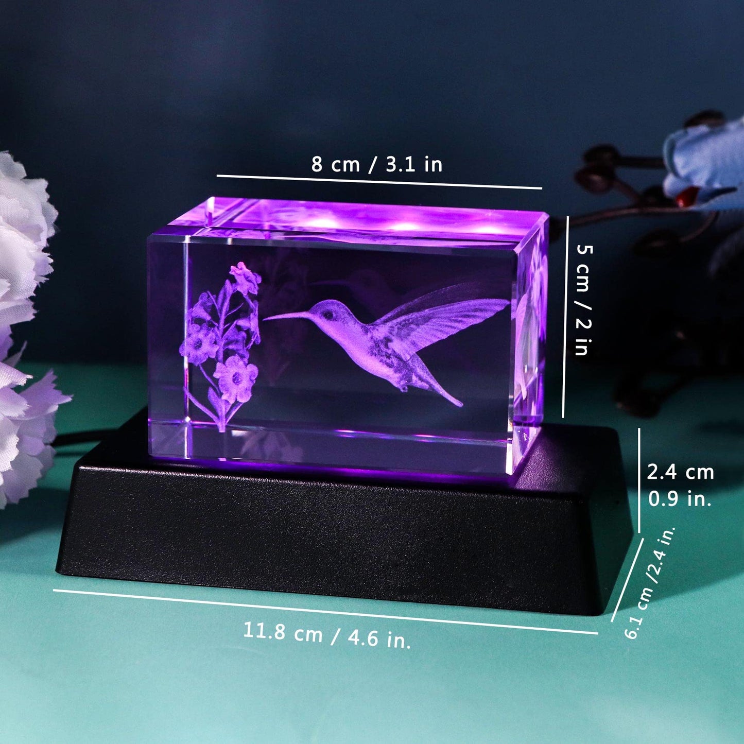 YWHL Crystal Hummingbird Gifts for Women Man, Laser Engraved 3D Hummingbird Figurines for Animal Lovers, Hummingbirds Decor for Home Party