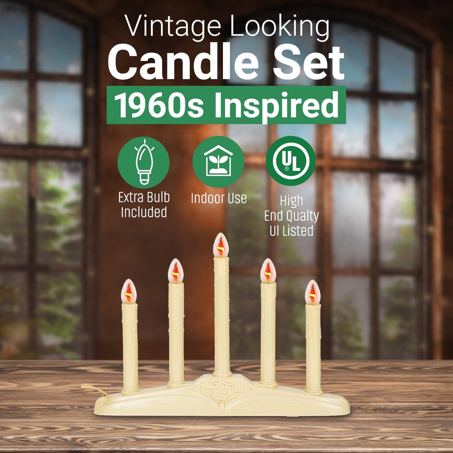 Tupkee Christmas Candolier Window Candles – with Flickering Bulbs – 5-Lights Indoor - Flameless Electric Window Candles Candelabra