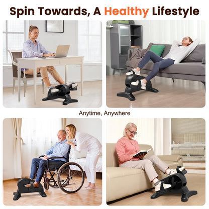 Mini Under Desk Exercise Bike Pedal Exerciser, Motorized Setting Bike Pedal Exerciser Leg/Arm Cycle for Senior, Physical Therapy, with 12 Adjustable Speed, LCD Display, Remote Control