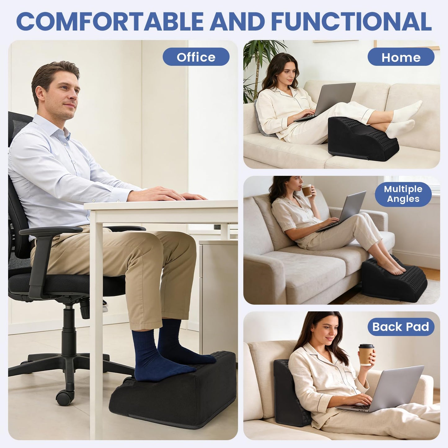 Foot Rest for Under Desk at Work, 3-Tier Foot Stool with Massage Dots and Thick High-Density Foam, Ergonomic Footrest with Washable Cover for Home and Office, Back, Legs & Hip Pain Relief, Black