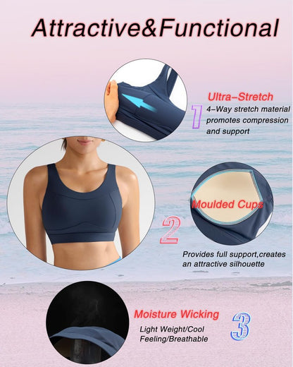 RUNNING GIRL High Impact Sports Bras for Women,Racerback Running Bra Workout Crop Tank Tops Longline Sports Bra Push up(WX2667 Dark Grey L)