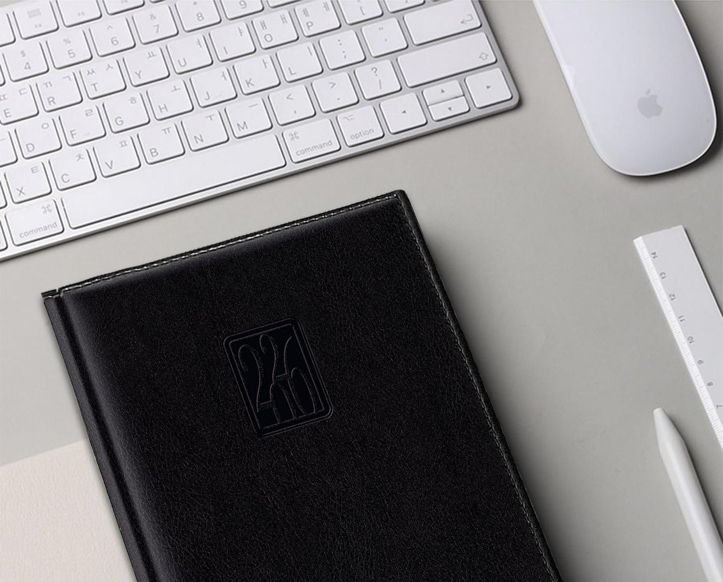 Leather Executive Daily Planner 2026 – A5-Compatible (8.3 x 5.9 in), One Page per Day Hourly Business Agenda, 416 Pages, Monthly Tabs, Hardcover – Made in Italy (BLACK 2026)