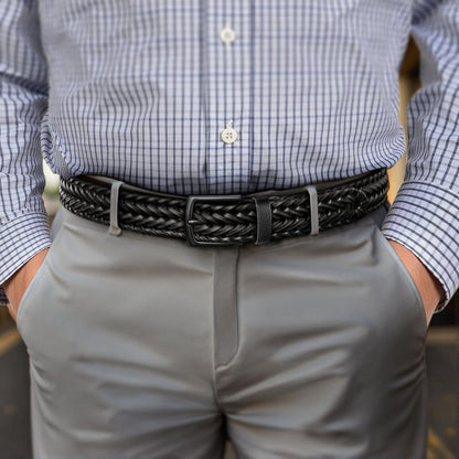 KEMISANT Men Belt, Braided Belt Comfortable For Men Casual Jean Golf 1 3/8"(Black,30"-34" Waist Adjustable)