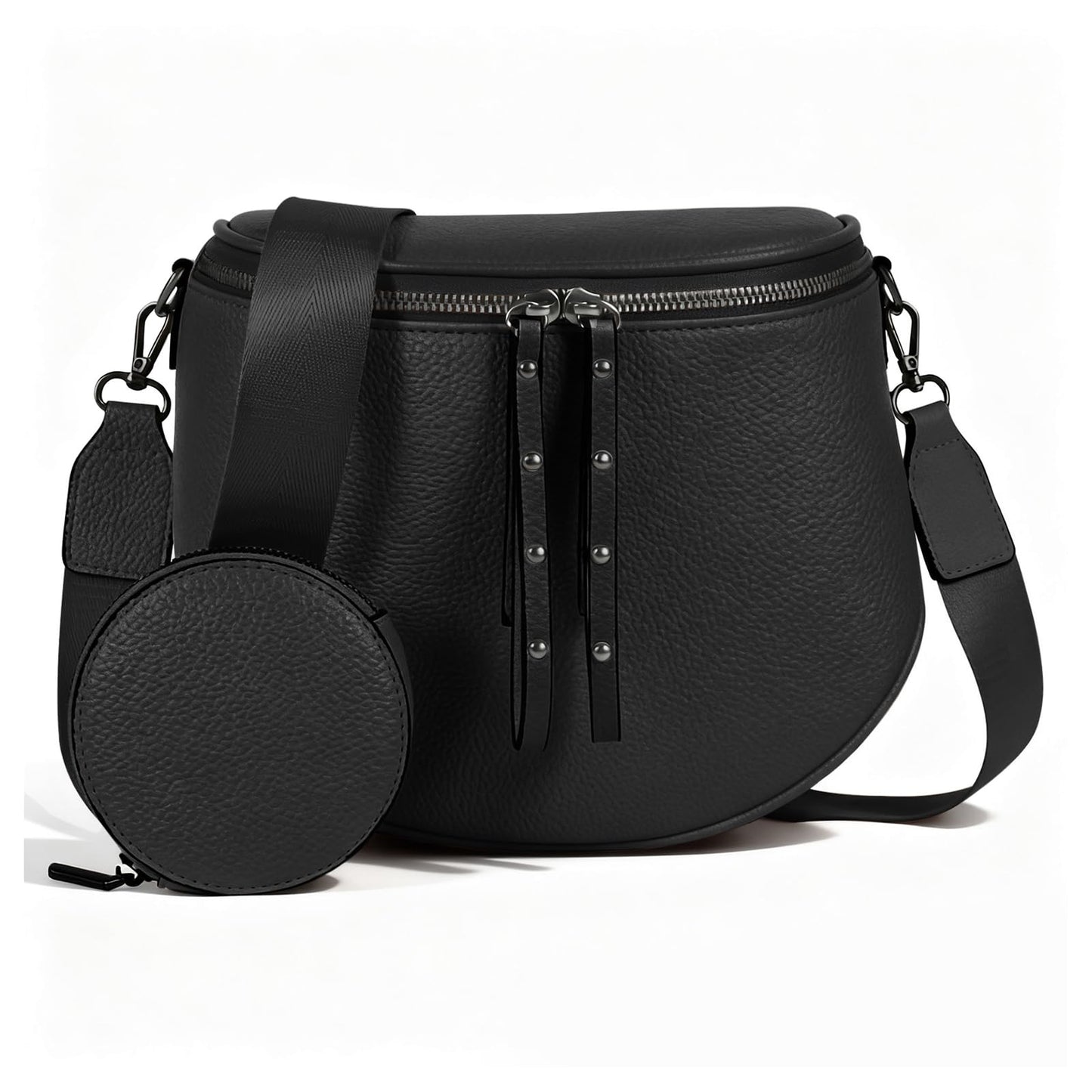 MOETYANG Crossbody Bags for Women Large Vegan Leather Bum Bag with Coin Purse (Black)
