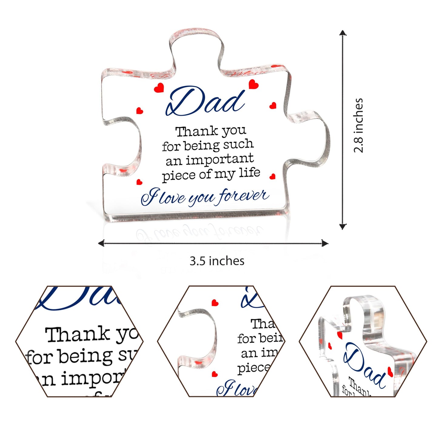 Best Dad Ever Gifts, Acrylic Puzzle Piece Gift 2.8 x 3.5 Inch, Dad Gifts from Daughter or Son, Fathers Day Decorations, Fathers Day Presents for Daddy, Meaningful Birthday Present, Heartfelt Keepsake