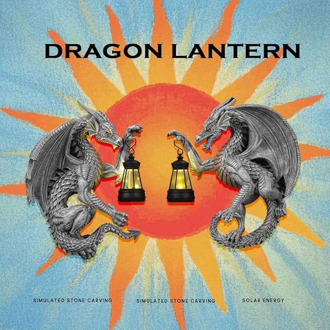 Dragon Outdoor Porch Decor Hugger with Solar Lantern Gothic, Dragon Statue Garden Lights, Gifts for Mom, Housewarming Gifts for Women, Ideal Dragon Garden Decor-Pair