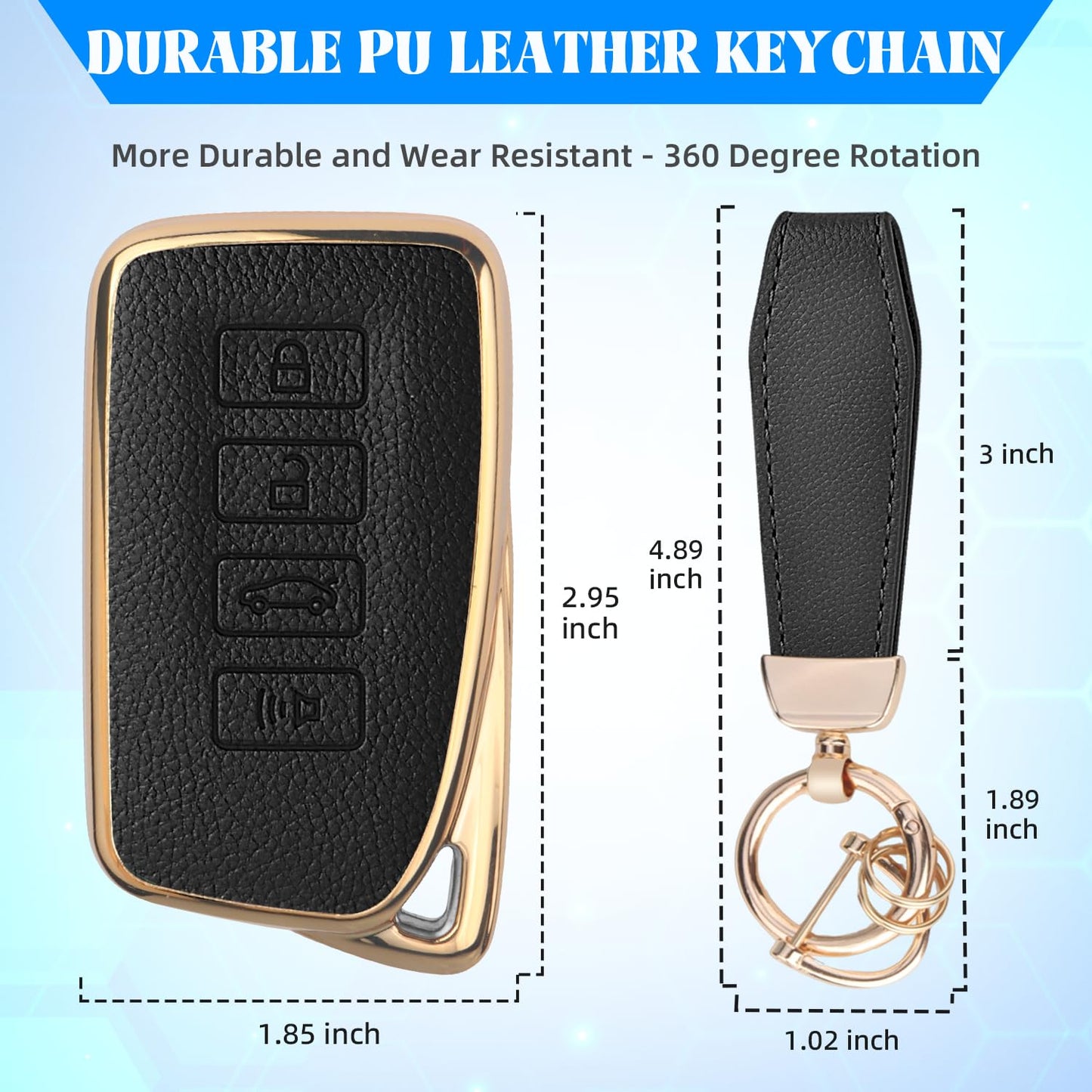 QBUC for Lexus Key Fob Cover with Keychain,Upper Leather + Soft TPU Car Key Case Shell for Lexus 2015-2021 ES IS GS NX LS RX RC GX LX 570 200 250 350 460 300 F 450h 600h,4 Buttons(Black)