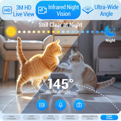 Frienhund Automatic Cat Feeder with Two HD Camera for 2 Cats: 7L Large Automatic Dog Feeder with Night Vision, 5G WiFi Auto Cat Food Dispenser for Multiple Pet, Detachable for Easy Cleaning - 29 Cup