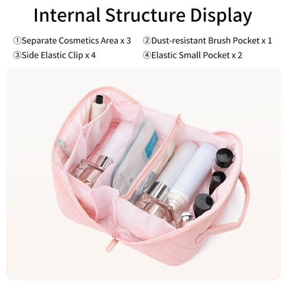 AMXNX Makeup Bag for Woman Quilted Puffer Cosmetic Bags Travel Organizer Large Capacity Wide-open Pouch Toiletry Bag Set
