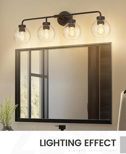 zeyu 32 Inch Oil Rubbed Bronze Vanity Light, 4-Light Bathroom Light Fixture, Vanity Lighting Fixtures with Clear Glass Globe Shade, ZS62BG-4W ORB