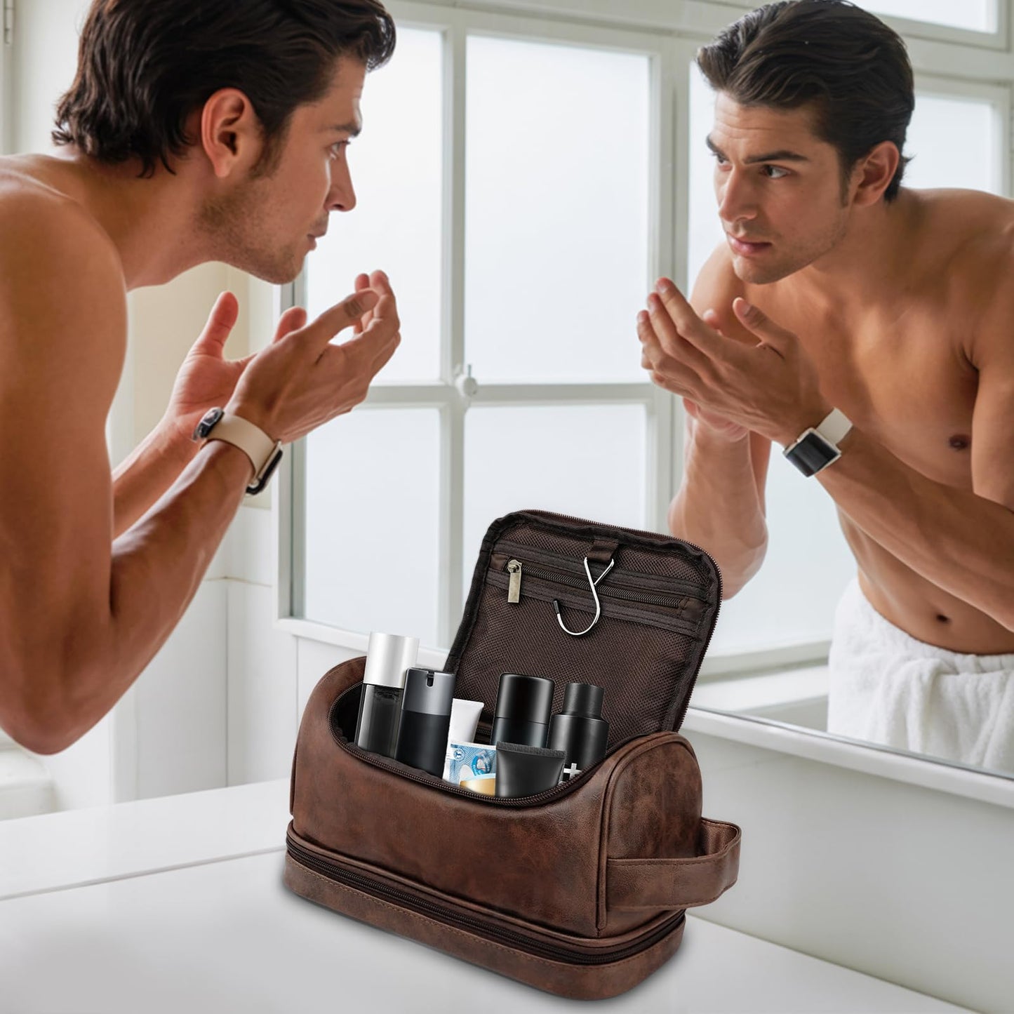 Personalized Toiletry Bag for Men Gifts, Birthday Gifts for Him Dad Husband Brother Boyfriend Groomsmen, Customized Leather Initial Travel Shaving Bag, Gifts for Father's Day Anniversary Christmas