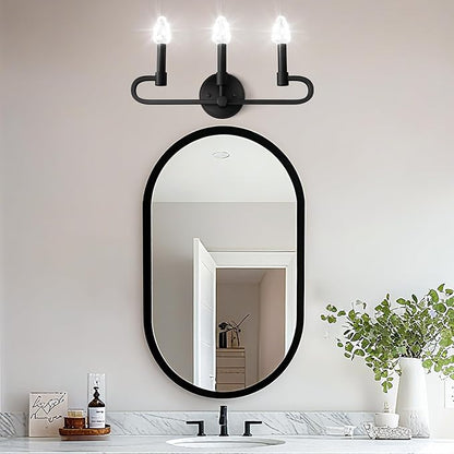 Farmhouse and Modern Bathroom Lighting Fixtures Over Mirror, 3 Light Matte Black Bathroom Vanity Lights, Crystal Bathrooms Wall Sconces(Includes Bulb)