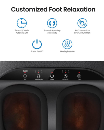 RENPHO Foot Massager Machine [2025 Upgraded], FSA HSA Eligible Shiatsu Foot Massager with Heat, Plantar Fasciitis Massager, True Feet Massage, Birthday Gifts for Women Mom Men Dad, Fits Up to Size 13