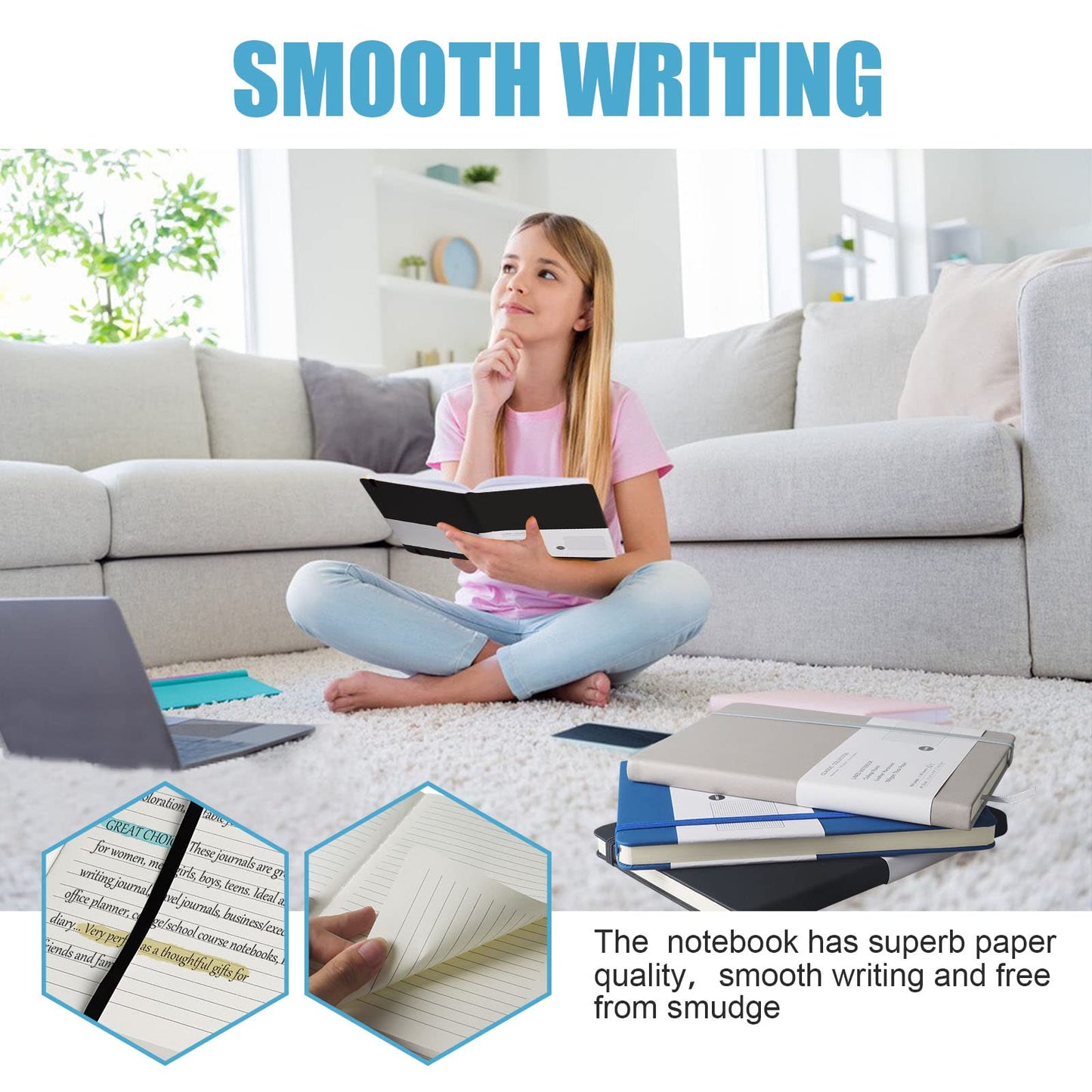 EMOMAS Lined Journal Notebook, 10Pack Hardcover Notebook for Men & Women – Journals for Writing, Work, School, Home & Daily Notes, 160 Pages – Medium A5, 5.7"x8", 100 gsm Thick Paper (Black)