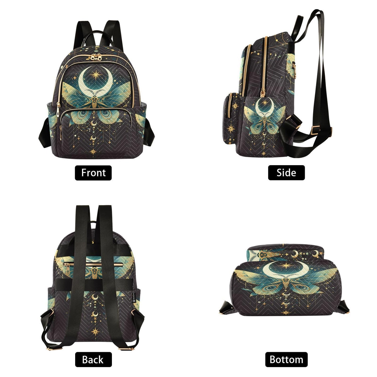 ALAZA Green Butterfly Moon Small Backpack Purse for Women Travel Bag Lightweight Shoulder Bag Fashion Daypack