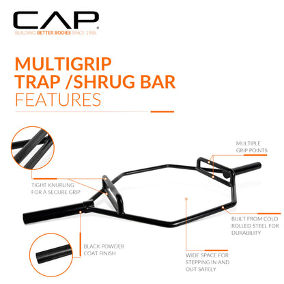 CAP Barbell Olympic Hex / Trap /Shrug /Deadlift Bar with Combo Grips, Black - New Version (OBIS-89HB)
