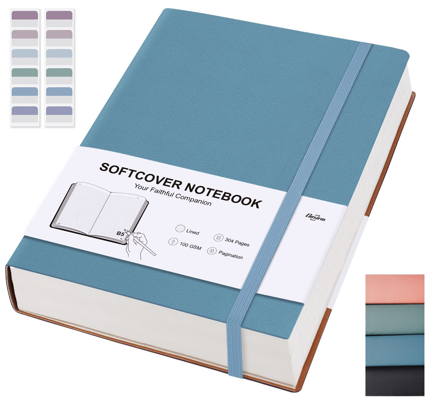 Lined Journal Notebook - 304 Numbered Pages Thick Journals for Women, Large B5 (7.6'' X 10'') College Ruled Notebook for Writing, 100gsm Thick Paper, Leather Softcover, for Men Work School, Blue
