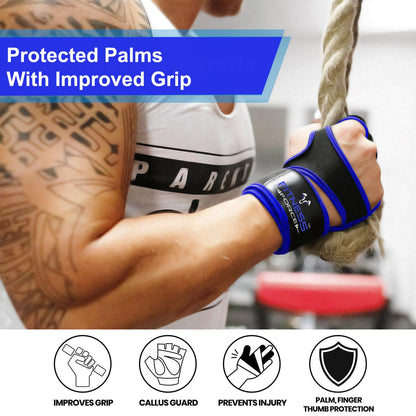 FITNESS FORCE Ventilated Weightlifting Gloves Workout Gloves for Men & Women with Built-in Wrist Wraps Fingerless Gym Gloves for Men Perfect for Exercise Fitness, Weight Lifting, Cross Training