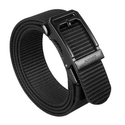 JUKMO Men's Ratchet Tactical Belt, 1.5" Nylon Web Work Belt with Automatic Slide Buckle, Adjustable Trim to Fit (Black, Medium)