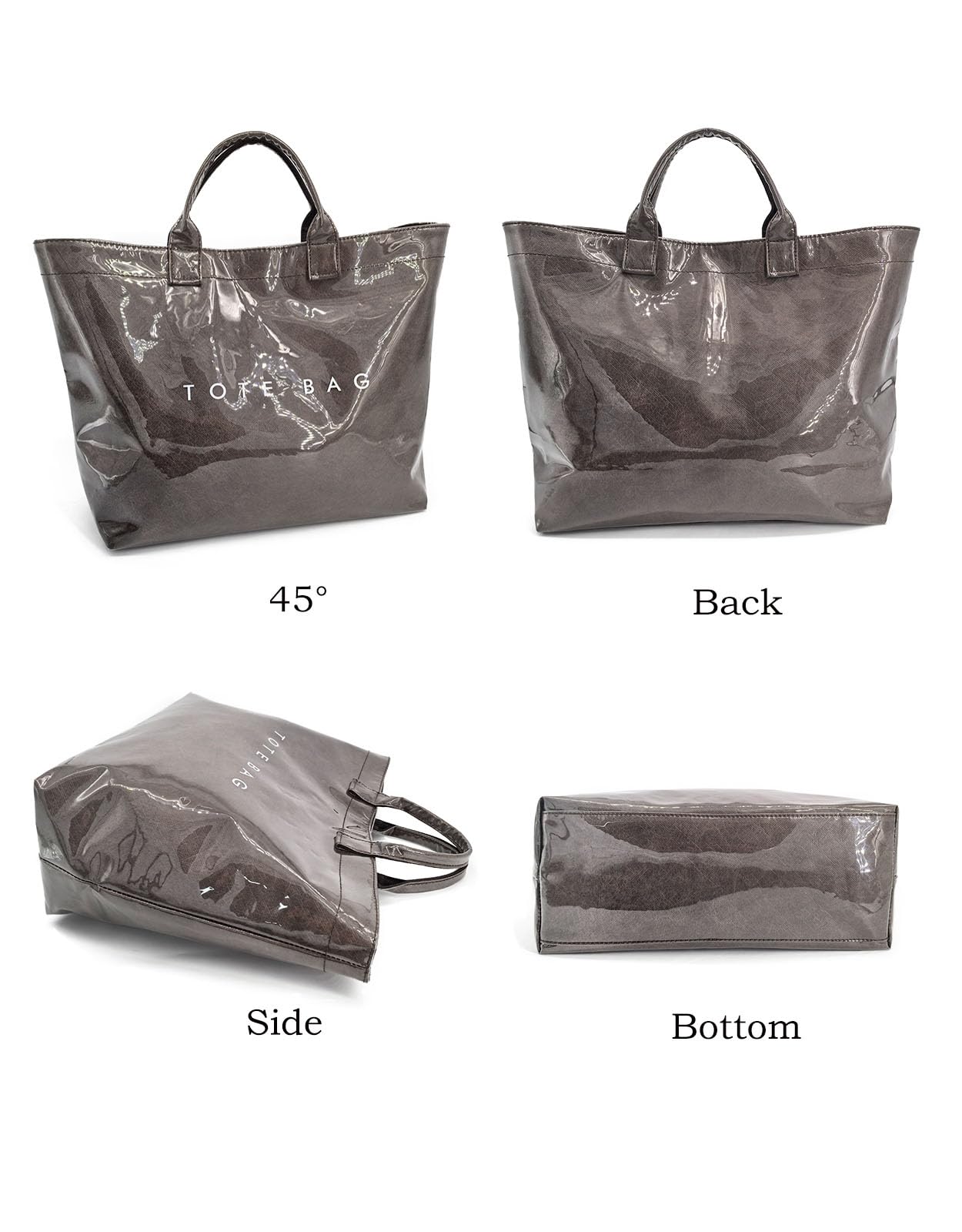 LuxMall PVC Tote Bag for Women Large Tote Purse Kraft Paper The Letters Print Bag Hobo Handbag with Top Handle for Work Travel Shopping Beach, Coffee Brown