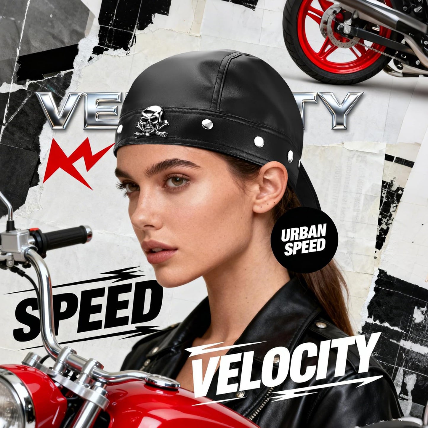 EYEOO Biker Cap Leather Head Wraps for Women Black Bandana Skull Cap Adjustable Motorcycle Biker Black Leather Bandana Motorcycle Accessories for Women Stylish Biker Head Wrap Doo Rag