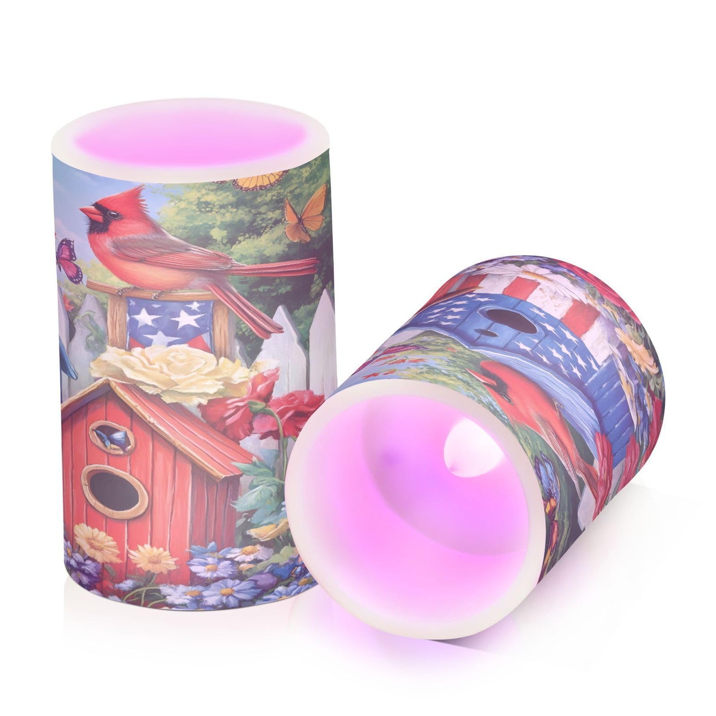 ALAZA Patriotic Birdhouse Birds American Flag Flickering Flameless Candles Battery Operated with Remote Timer,Tea Light Candles LED Pillar Votive Candles Set of 2 for Outdoor Indoor Decorations