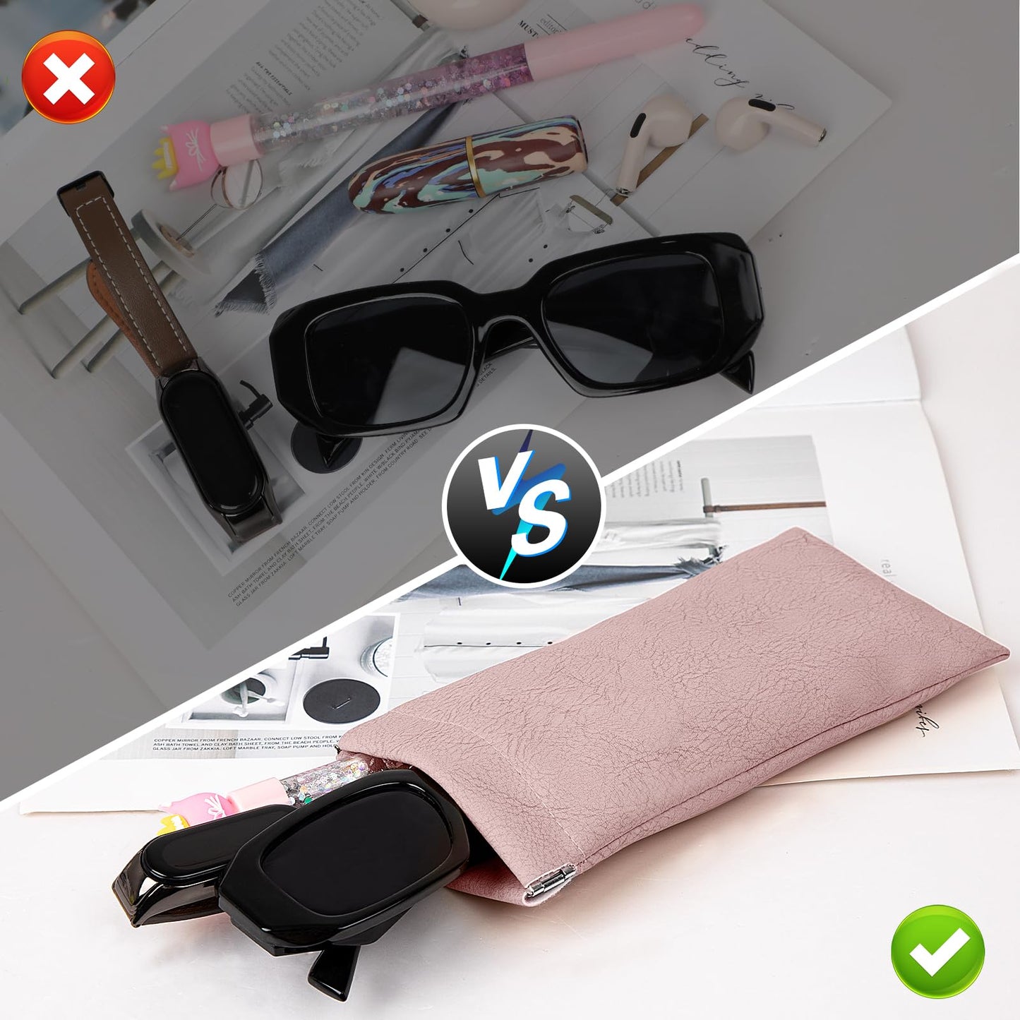 VZZNN 5 Packs Glasses Case,Soft Eyeglass Case Portable Squeeze Top Leather Glasses Case anti-scratch Eyeglass Case For Women Men