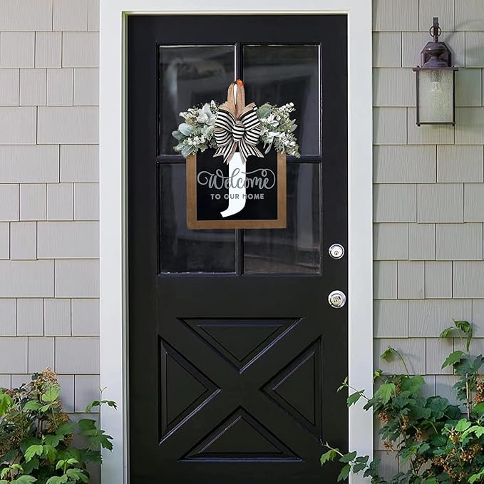 16'' Personalized Last Name Welcome Sign, Door Wreaths for Front Door Outside, Spring Wreath for Front Door Decor, Farmhouse New Home Gifts for Home (J)