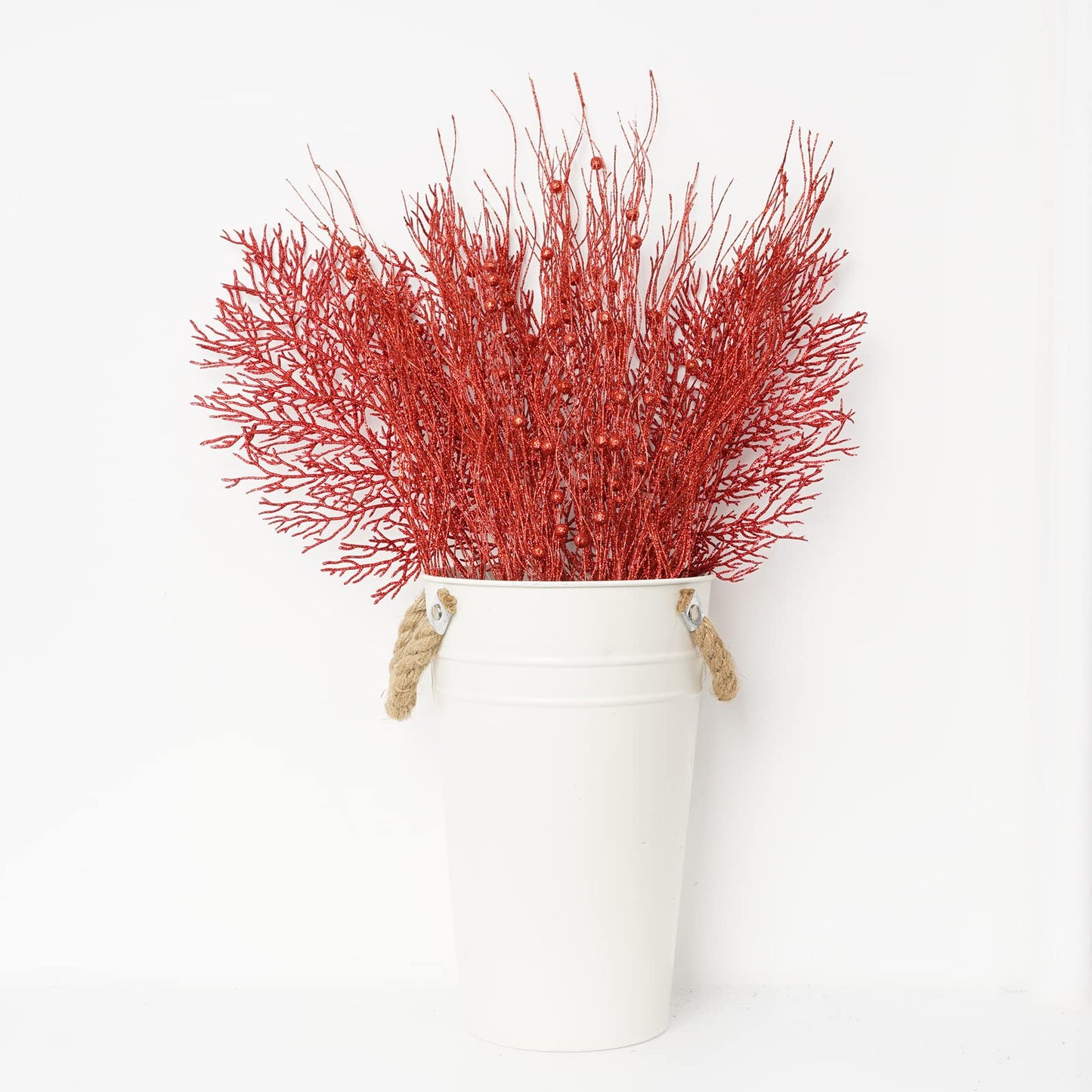 SLKING STORE SLK 16-Pack Artificial Glitter Berry Stem Ornaments, Christmas Decorative Glittery Twigs, Picks, Branches for Tree, Wreath, Small Vase, Party (Red)