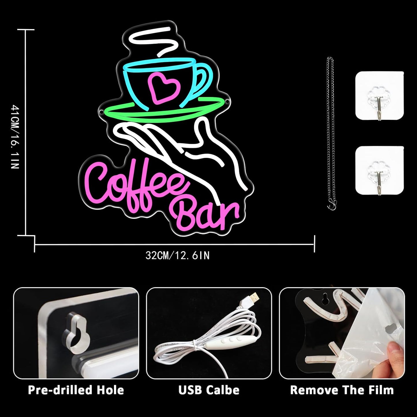 UExnkj-Y Coffee Bar Neon Sign for Wall Decor, Cafe Neon Light with USB Dimmable LED Neon Coffee Light Up Sign for Cafe Bar, Shop Business, Restaurants, Kitchen Party Decoration Gifts